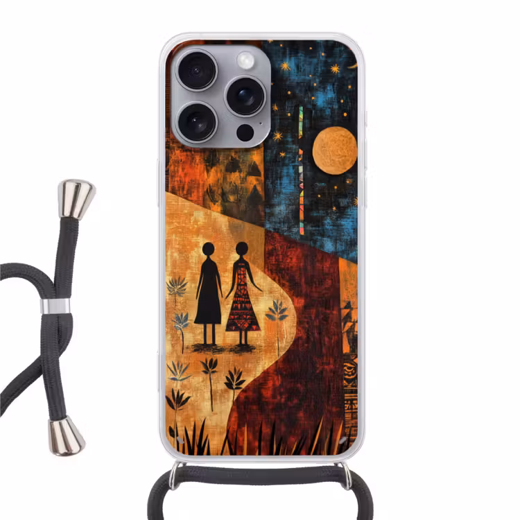 Silhouetten - Abstract - Zon - Maan Hoesje iPhone 16 Pro Max met koord klein -3d