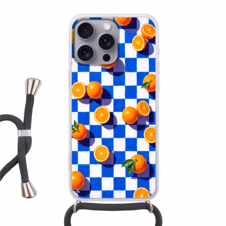 Telefoonhoesje met koord - Sinaasappel - Geruit - Eten - Sinaasappel - Geruit - Eten Hoesje iPhone 16 Pro Max met koord klein