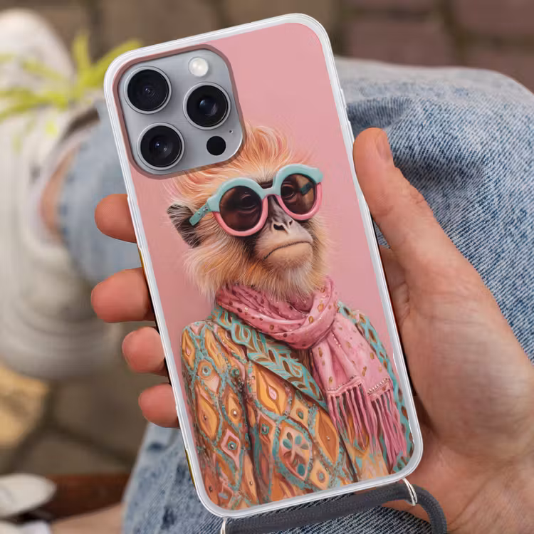 Sjaal - Aap - Zonnebril - Jasje Hoesje iPhone 16 Pro Max met koord klein -sfeer3