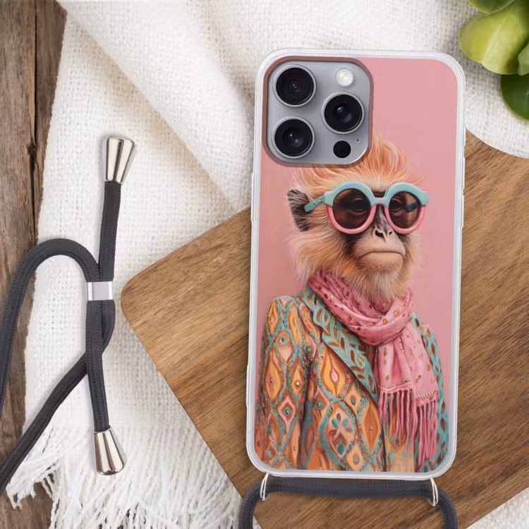 Sjaal - Aap - Zonnebril - Jasje Hoesje iPhone 16 Pro Max met koord klein -sfeer4