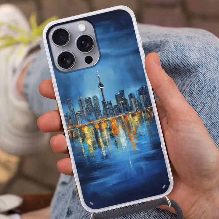 Skyline Toronto - Water - Stadslichten - Toren Hoesje iPhone 16 Pro Max met koord klein -sfeer3