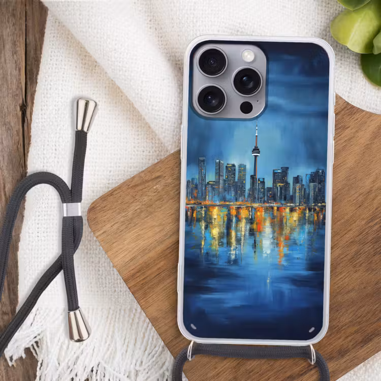 Skyline Toronto - Water - Stadslichten - Toren Hoesje iPhone 16 Pro Max met koord klein -sfeer4