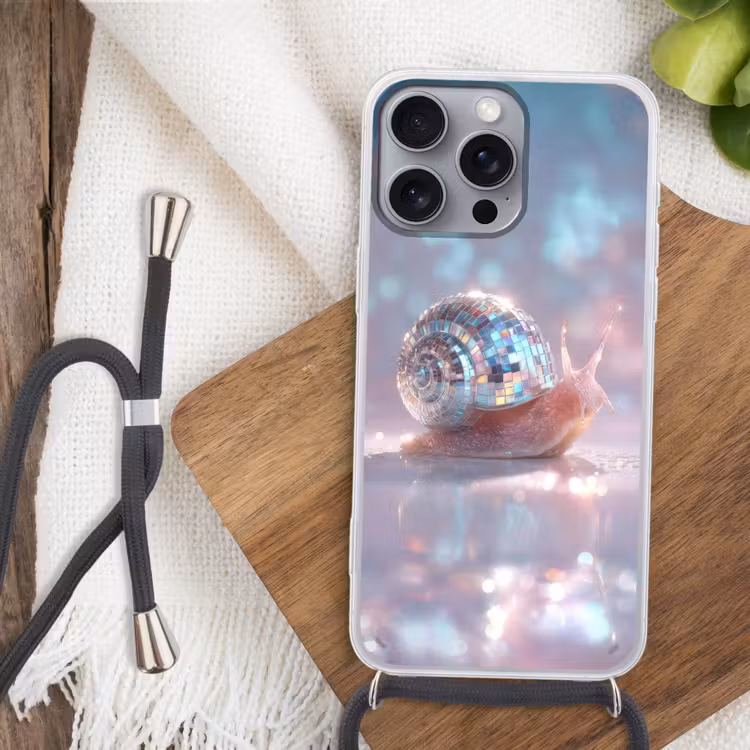 Slak - Disco - Mozaïek - Blauw Hoesje iPhone 16 Pro Max met koord klein -sfeer4