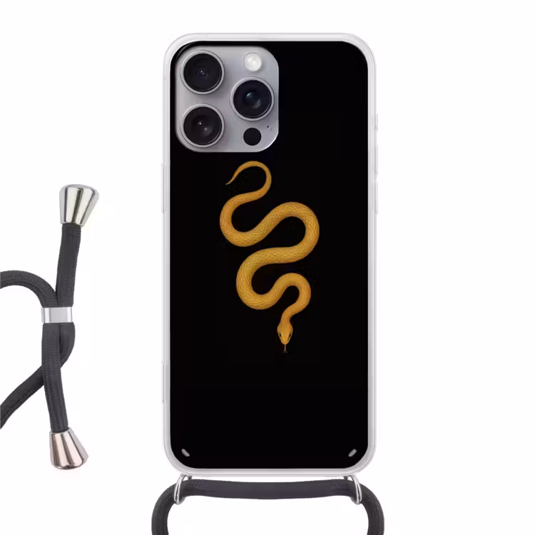 Slang - Minimalistisch - Goud Hoesje iPhone 16 Pro Max met koord klein -3d