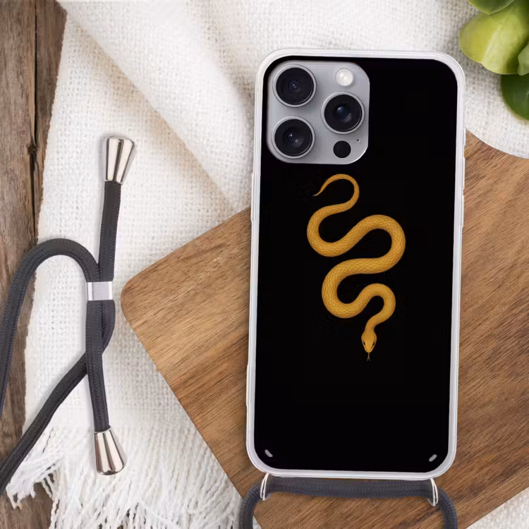 Slang - Minimalistisch - Goud Hoesje iPhone 16 Pro Max met koord klein -sfeer4
