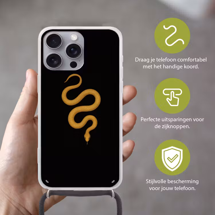 Slang - Minimalistisch - Goud Hoesje iPhone 16 Pro Max met koord klein -sfeer2_NL