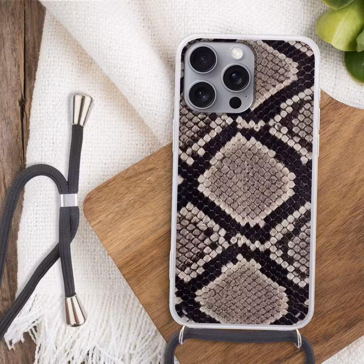 Slangenleer - Patroon - Beige Hoesje iPhone 16 Pro Max met koord klein -sfeer4