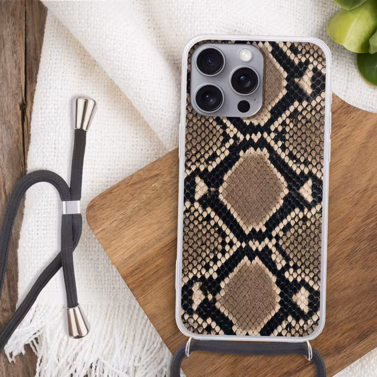 Slangenprint - Python - Bruin Hoesje iPhone 16 Pro Max met koord klein -sfeer4