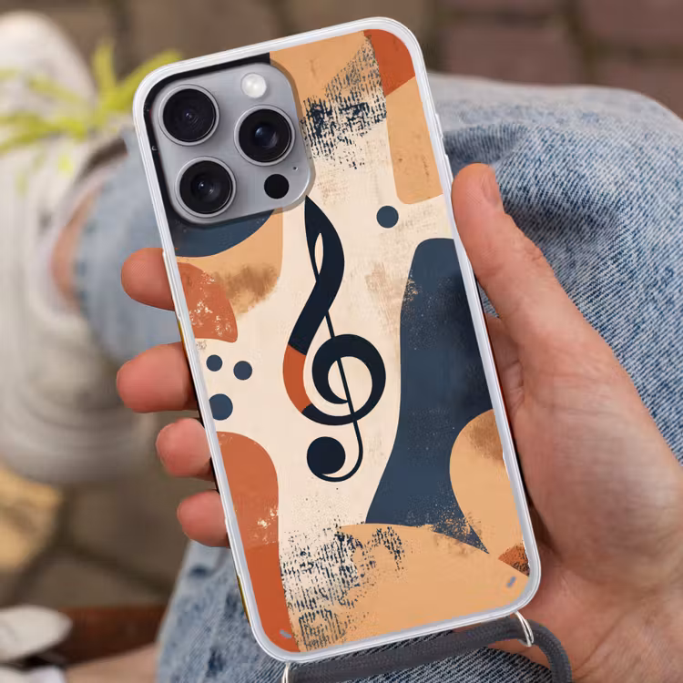 Sleutel - G - Abstract - Beige Hoesje iPhone 16 Pro Max met koord klein -sfeer3