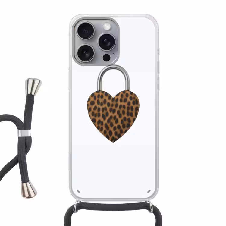 Slot - Hartvormig - Bruin - Panterprint Hoesje iPhone 16 Pro Max met koord klein -3d