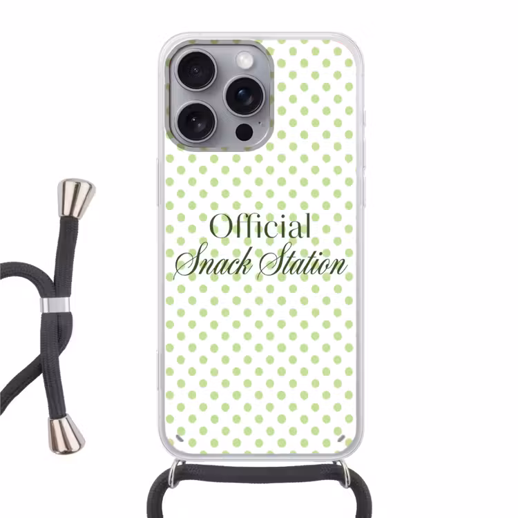 Snack Station - Groen - Stippen Hoesje iPhone 16 Pro Max met koord klein -3d
