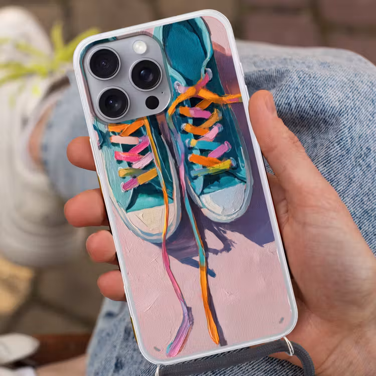 Sneakers - Veters - Kleurrijk - Schaduw Hoesje iPhone 16 Pro Max met koord klein -sfeer3