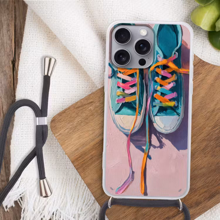 Sneakers - Veters - Kleurrijk - Schaduw Hoesje iPhone 16 Pro Max met koord klein -sfeer4
