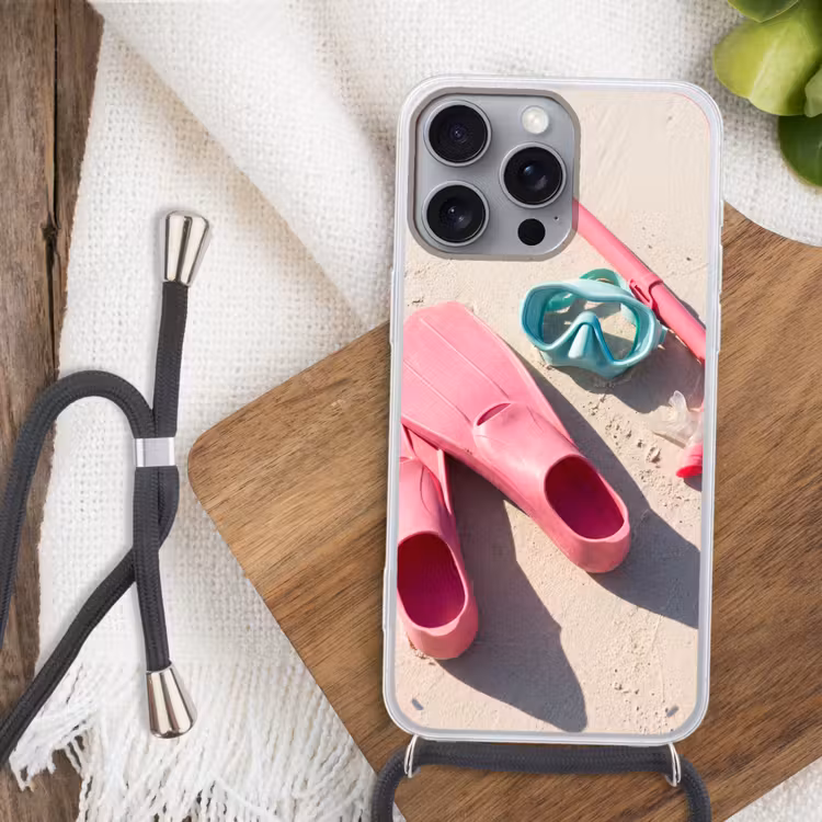 Snorkelset - Strand - Zomer - Roze Hoesje iPhone 16 Pro Max met koord klein -sfeer4