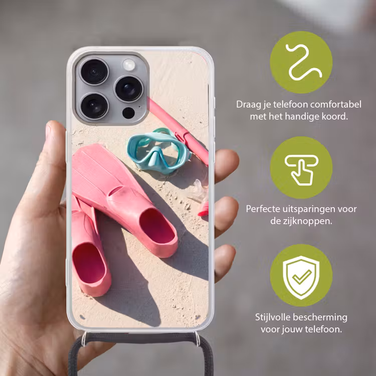 Snorkelset - Strand - Zomer - Roze Hoesje iPhone 16 Pro Max met koord klein -sfeer2_NL