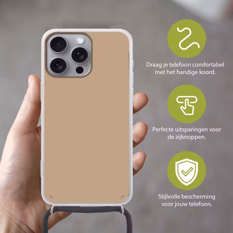 Soft - Taupe - Bruin Hoesje iPhone 16 Pro Max met koord klein 804 -sfeer2_NL