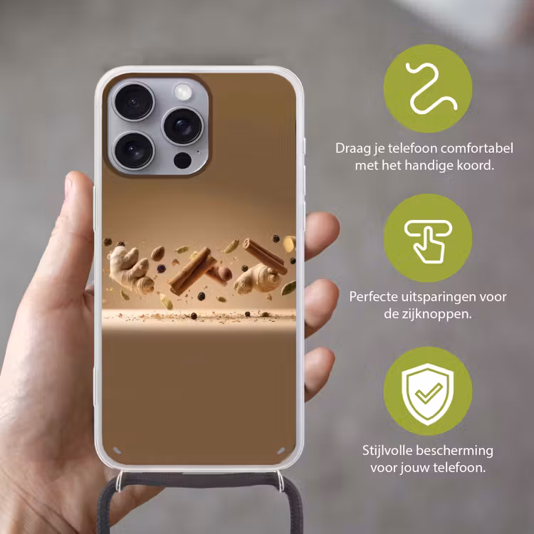 Specerijen - Zweven dynamisch - Geurassociaties Hoesje iPhone 16 Pro Max met koord klein -sfeer2_NL
