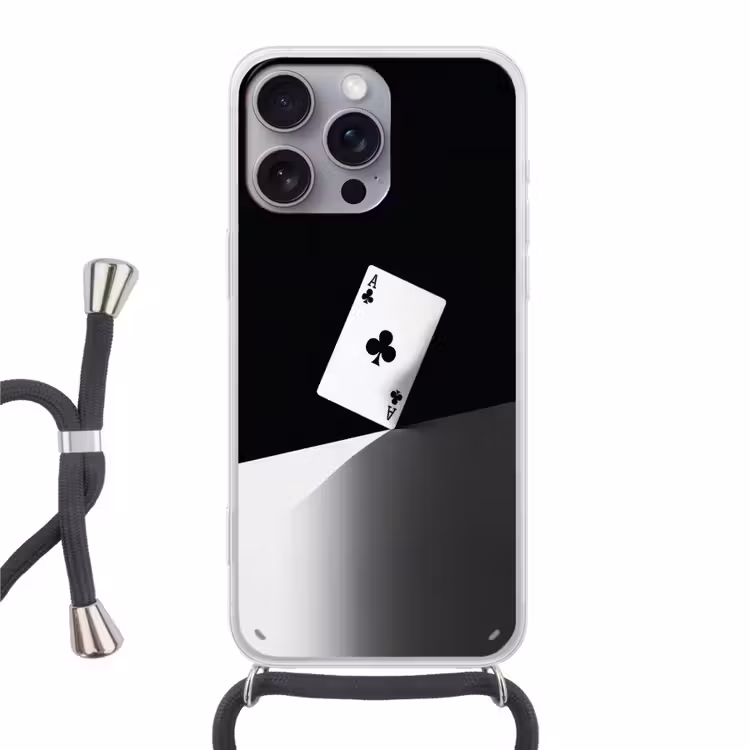 Speelkaart - Klaver - Abstract - Zwart Hoesje iPhone 16 Pro Max met koord klein -3d