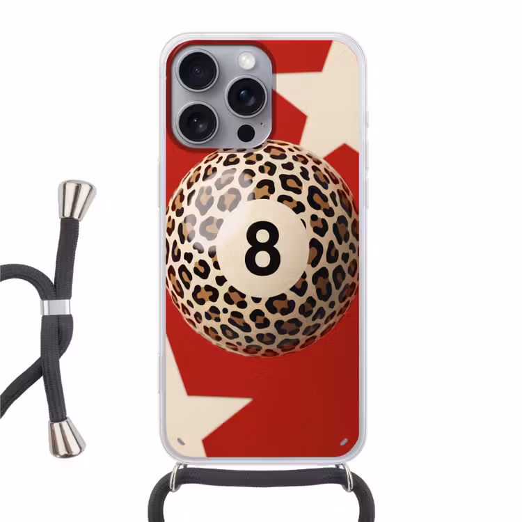 Spel - Dierenprint - Nummer 8 - Modern - Rood Hoesje iPhone 16 Pro Max met koord klein -3d