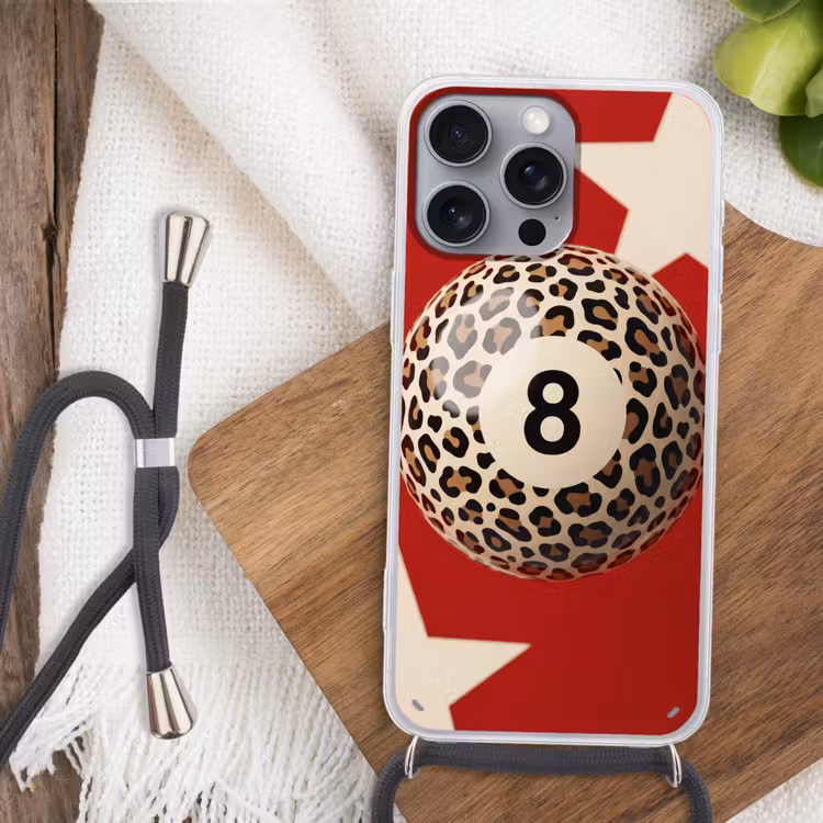 Spel - Dierenprint - Nummer 8 - Modern - Rood Hoesje iPhone 16 Pro Max met koord klein -sfeer4
