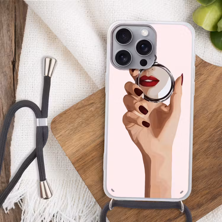 Spiegel - Rode lippen Hoesje iPhone 16 Pro Max met koord klein -sfeer4