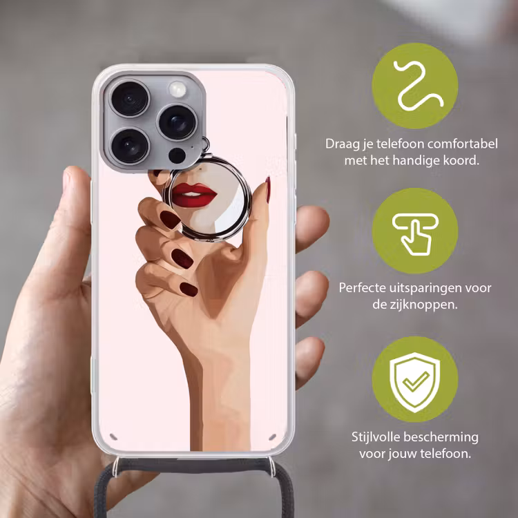 Spiegel - Rode lippen Hoesje iPhone 16 Pro Max met koord klein -sfeer2_NL