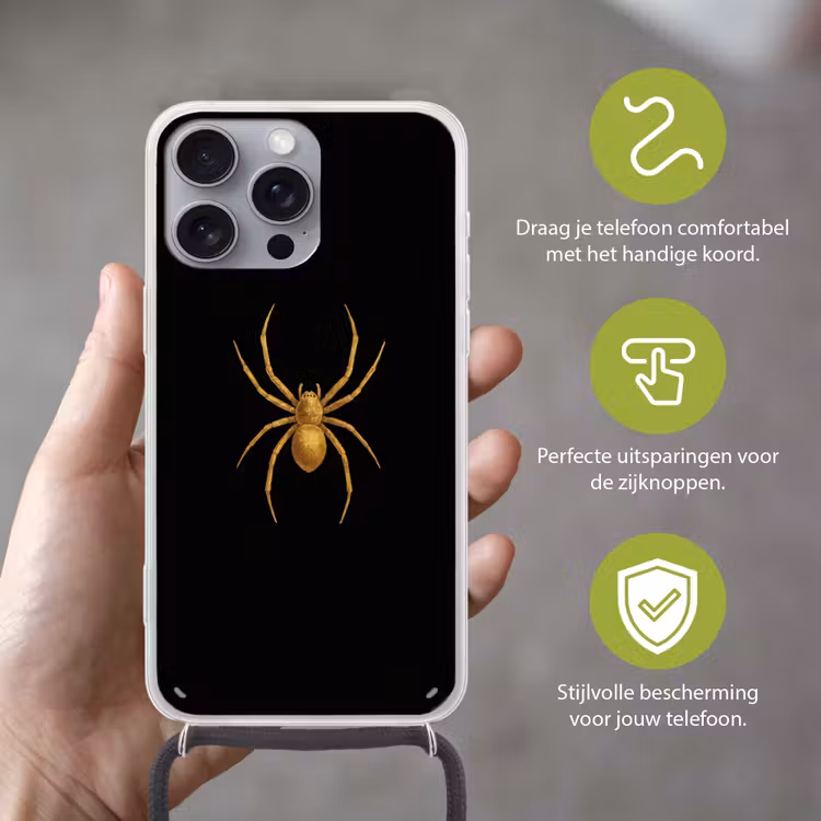 Spin - Goud - Minimalistisch - Poten Hoesje iPhone 16 Pro Max met koord klein -sfeer2_NL