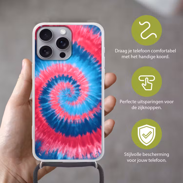 Spiraal - Roze - Draaiend Hoesje iPhone 16 Pro Max met koord klein -sfeer2_NL