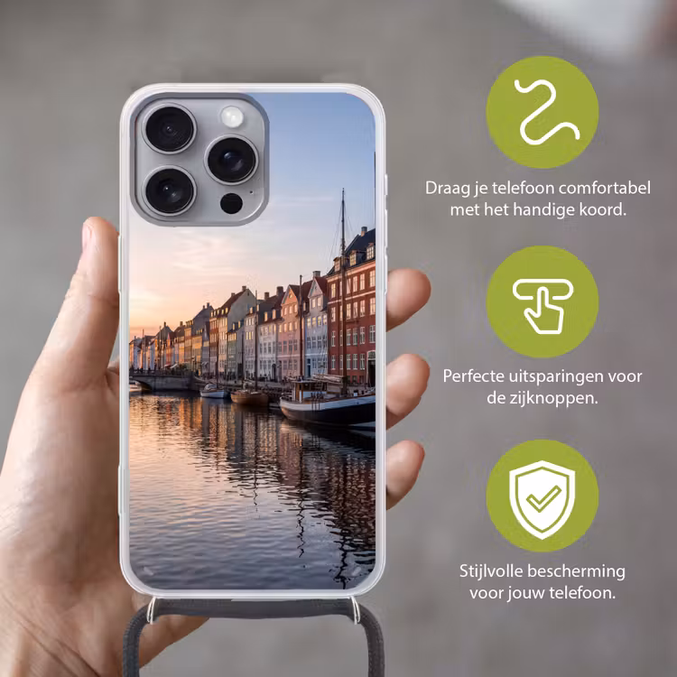 Stad - Gracht - Zonsondergang - Klassiek - Kleurrijk Hoesje iPhone 16 Pro Max met koord klein -sfeer2_NL