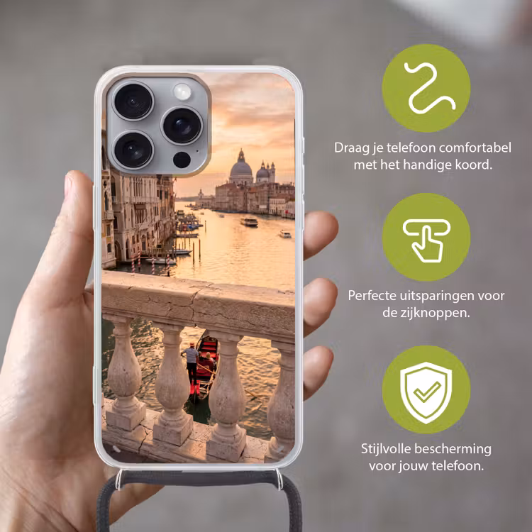 Stad - Venetië - Kanaal - Zonsopgang - Architectuur - Goud Hoesje iPhone 16 Pro Max met koord klein -sfeer2_NL
