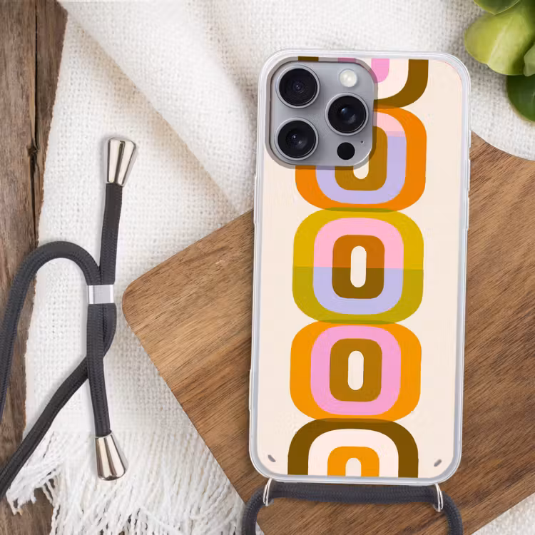 Stapel - Vormen - Geblokt - Oranje Hoesje iPhone 16 Pro Max met koord klein -sfeer4