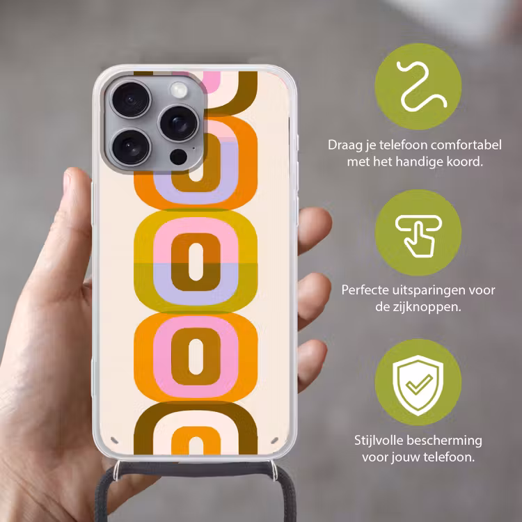 Stapel - Vormen - Geblokt - Oranje Hoesje iPhone 16 Pro Max met koord klein -sfeer2_NL