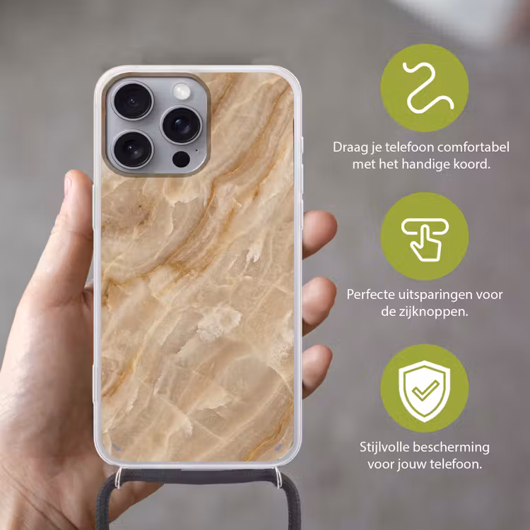 Steen - Ader - Natuur - Modern - Beige Hoesje iPhone 16 Pro Max met koord klein -sfeer2_NL