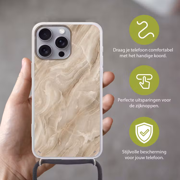 Steen - Golvend - Abstract - Beige Hoesje iPhone 16 Pro Max met koord klein -sfeer2_NL