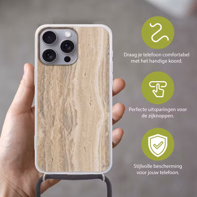Steen - Patroon - Textuur - Natuurlijk - Beige Hoesje iPhone 16 Pro Max met koord klein -sfeer2_NL