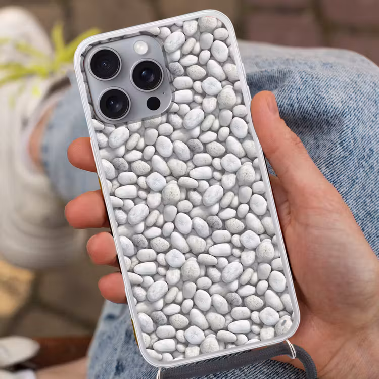 Steentjes - Grijs - Ovaal Hoesje iPhone 16 Pro Max met koord klein 804 -sfeer3