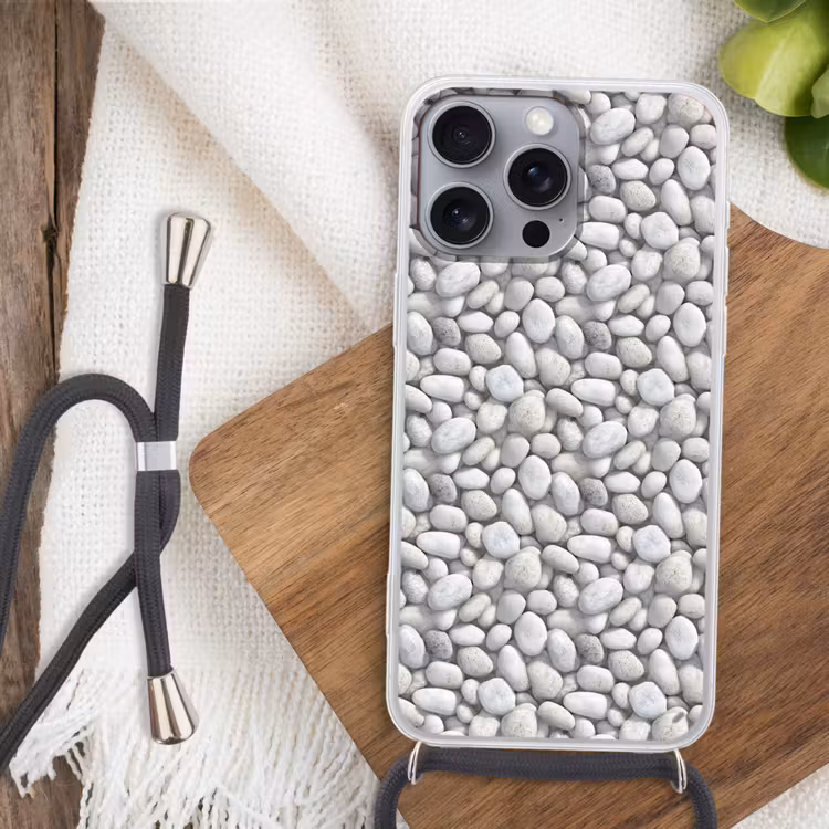 Steentjes - Grijs - Ovaal Hoesje iPhone 16 Pro Max met koord klein 804 -sfeer4