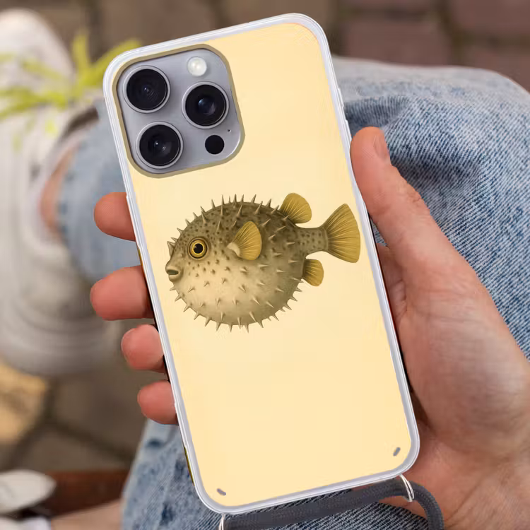 Stekels - Vis - Opgeblazen - Bruin Hoesje iPhone 16 Pro Max met koord klein -sfeer3