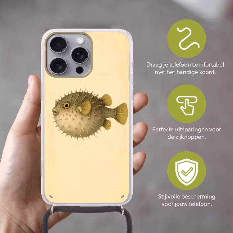 Stekels - Vis - Opgeblazen - Bruin Hoesje iPhone 16 Pro Max met koord klein -sfeer2_NL