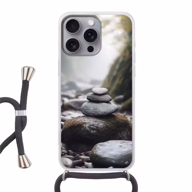 Stenen - Stapel - Natuur Hoesje iPhone 16 Pro Max met koord klein -3d