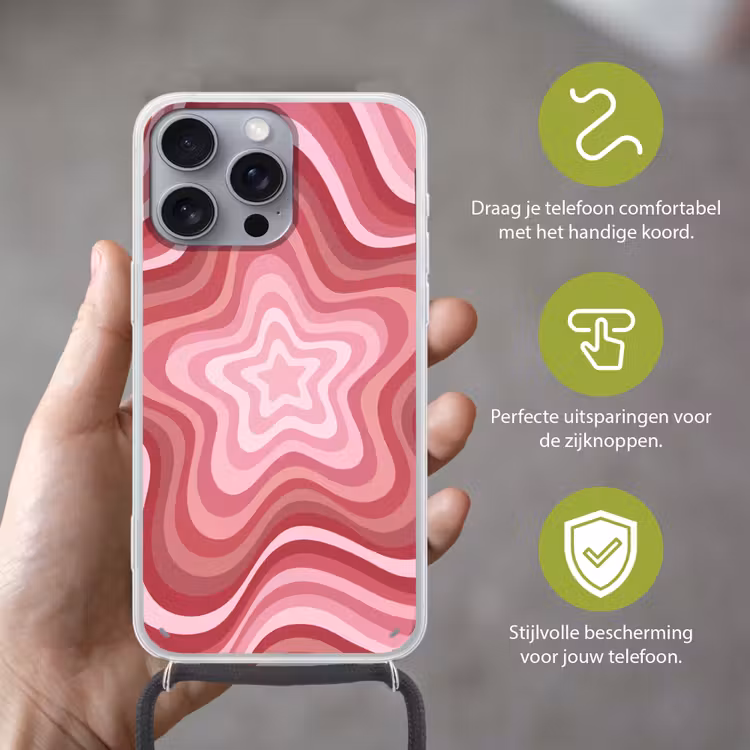 Ster - Golvend - Abstract - Roze Hoesje iPhone 16 Pro Max met koord klein -sfeer2_NL