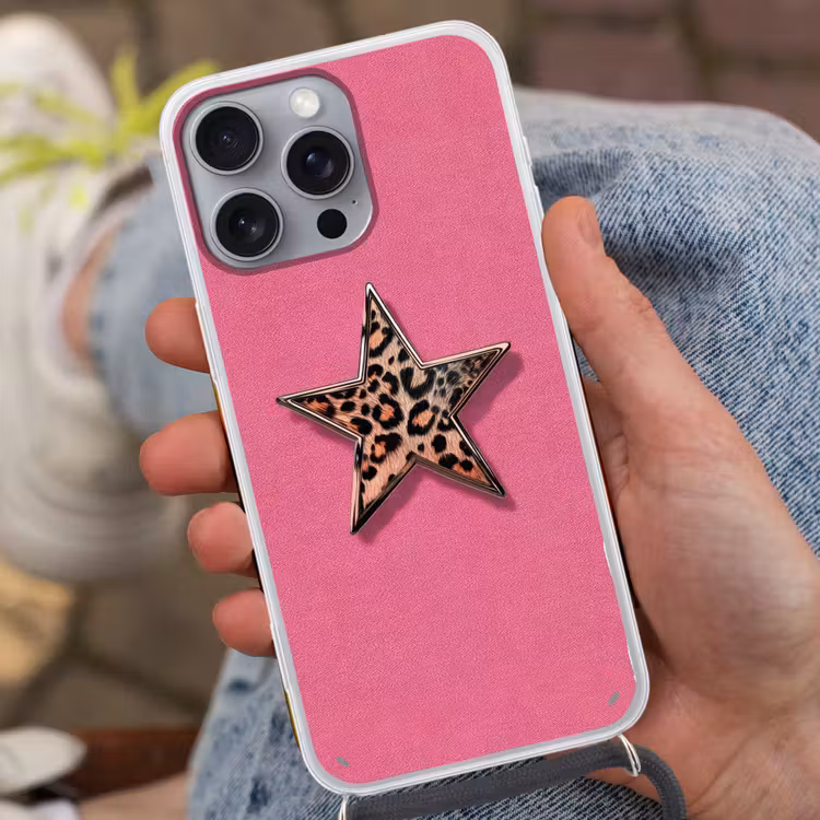 Ster - Luipaard - Print - Roze Hoesje iPhone 16 Pro Max met koord klein -sfeer3