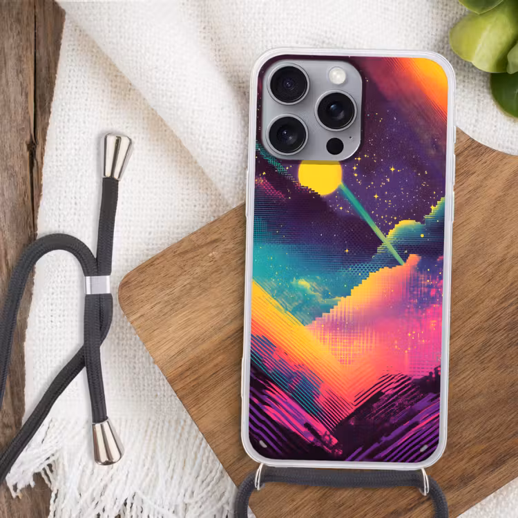 Sterren - Bergen - Kleurrijk Hoesje iPhone 16 Pro Max met koord klein -sfeer4