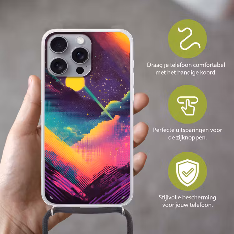 Sterren - Bergen - Kleurrijk Hoesje iPhone 16 Pro Max met koord klein -sfeer2_NL