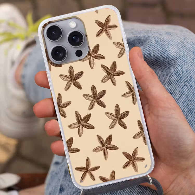 Sterren - Bruin - Natuurlijk Hoesje iPhone 16 Pro Max met koord klein -sfeer3