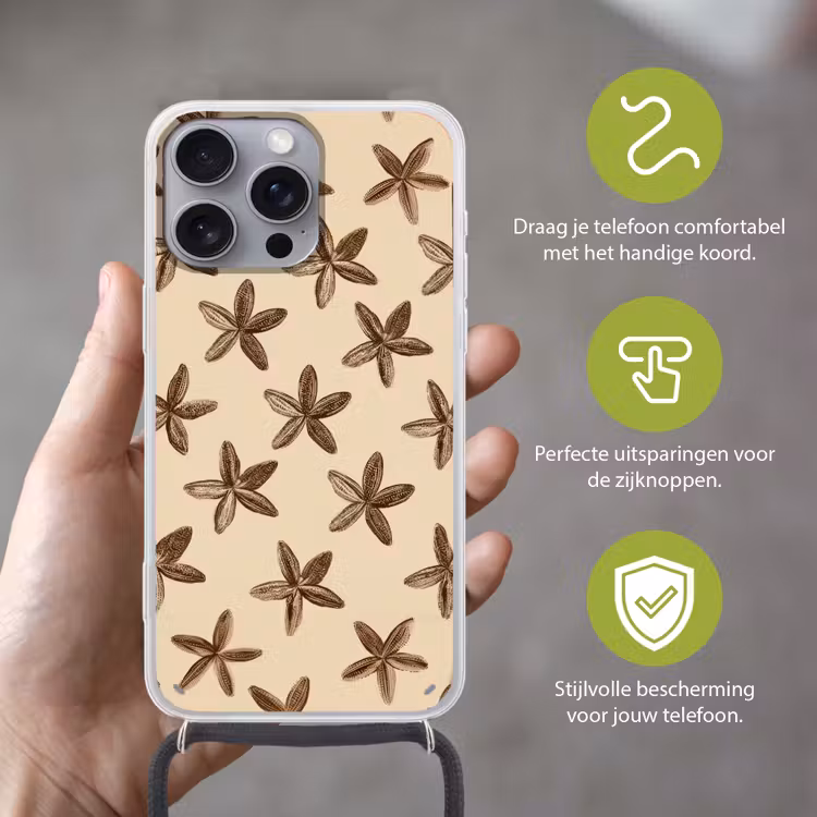 Sterren - Bruin - Natuurlijk Hoesje iPhone 16 Pro Max met koord klein -sfeer2_NL