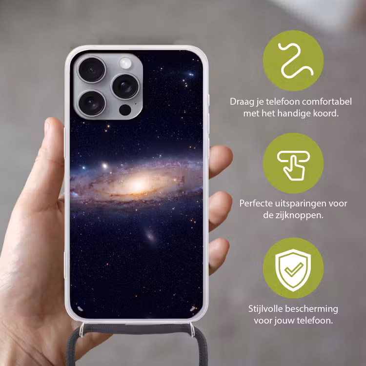 Telefoonhoesje met koord - Sterrenstelsel - Ruimte - Kosmos - Sterrenstelsel - Ruimte - Kosmos Hoesje iPhone 16 Pro Max met koord klein