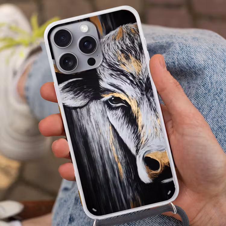 Stier - Hoorns - Snuit - Goud Hoesje iPhone 16 Pro Max met koord klein -sfeer3