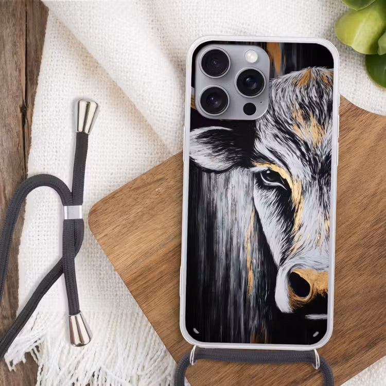 Stier - Hoorns - Snuit - Goud Hoesje iPhone 16 Pro Max met koord klein -sfeer4