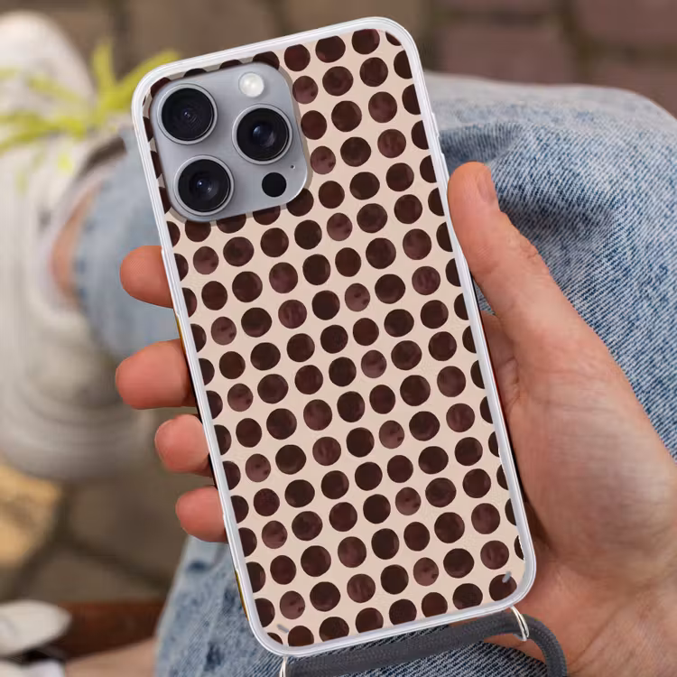 Stippen - Patroon - Bruin Hoesje iPhone 16 Pro Max met koord klein 804 -sfeer3